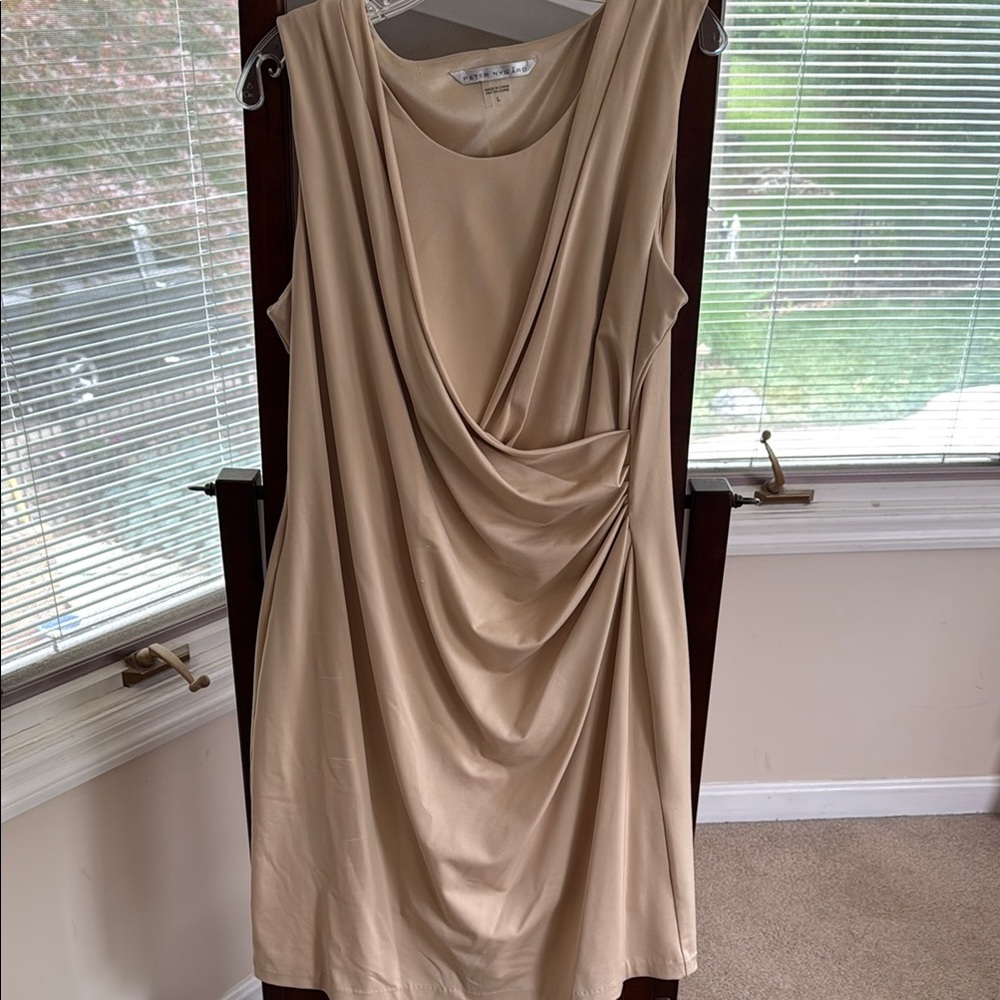 Peter Nygard Tan Ruched Sheath Midi Dress